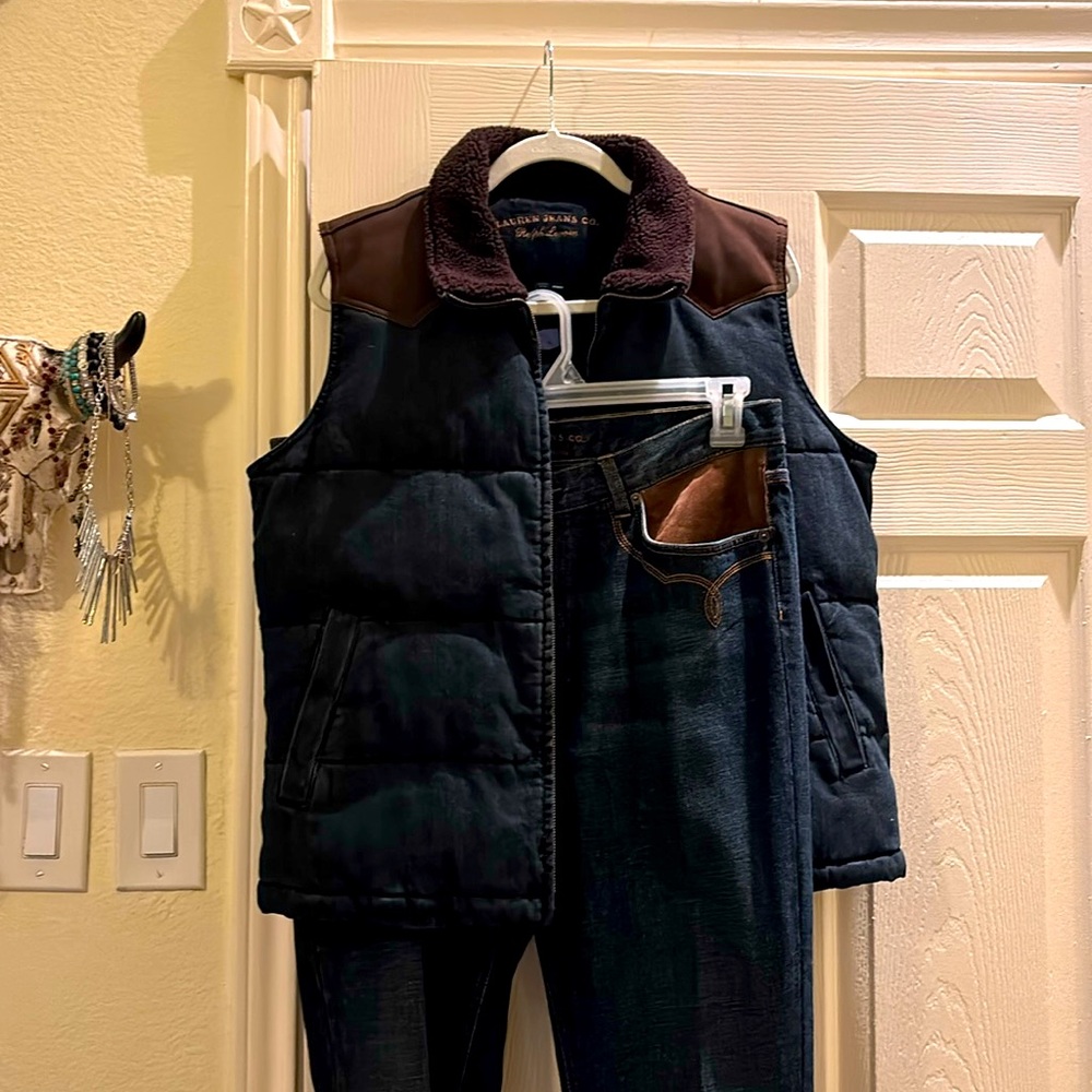 Size 12 jacket vest and blue jeans to match.
